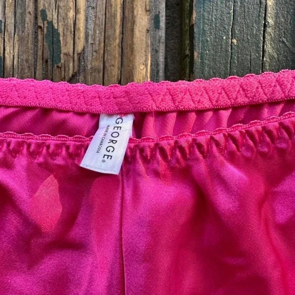 George Womens Hot Pink‎ Satin Tap Shorts Black Lace Trim Sleepwear Lounge L